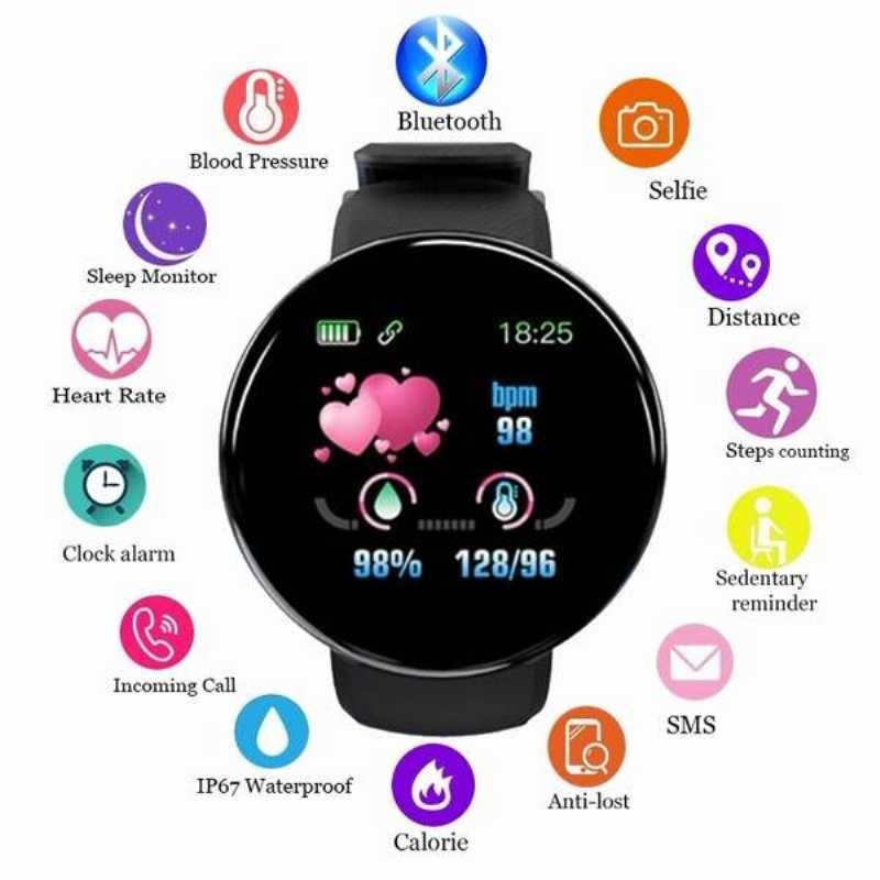 D18 Smart Watch Men Women Blood Pressure Round Smartwatch